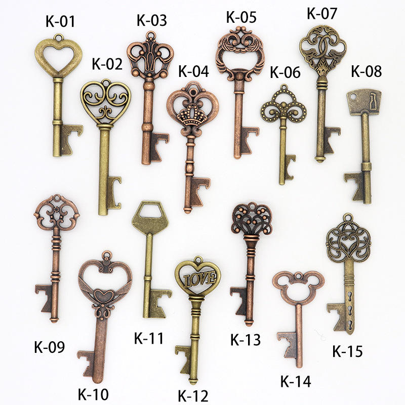 24 Zinc Alloy Creative Designs Retro Key Bottle Opener Keyring Advertising Wedding Gifts Key Shape Keychain