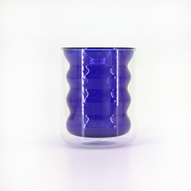 Wholesale Heat-Resistant Corrugated Shape Inside Single Wall Wave Glass Cup 300ml Reusable Colored Spiral Shape Candle Jar with Box