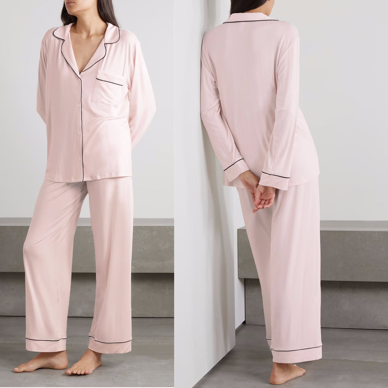 Supplier China OEM AAA Qualified New Hot Women Ladies Nightwear Silk Pajamas Sets Pink Stretch-Tencel Sleepwear