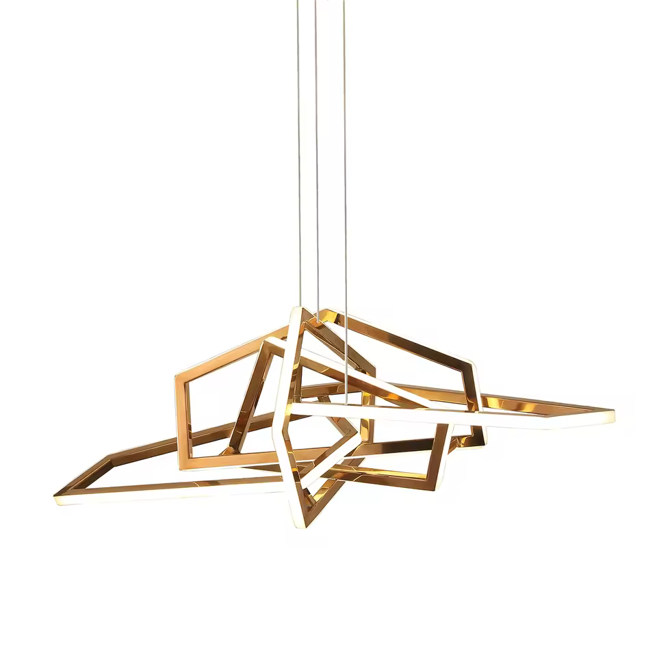 Minimalist Geometric Polygon Stainless Steel Pendant Light Golden Finish Remote Control Adjustable Height For Living Room Dining