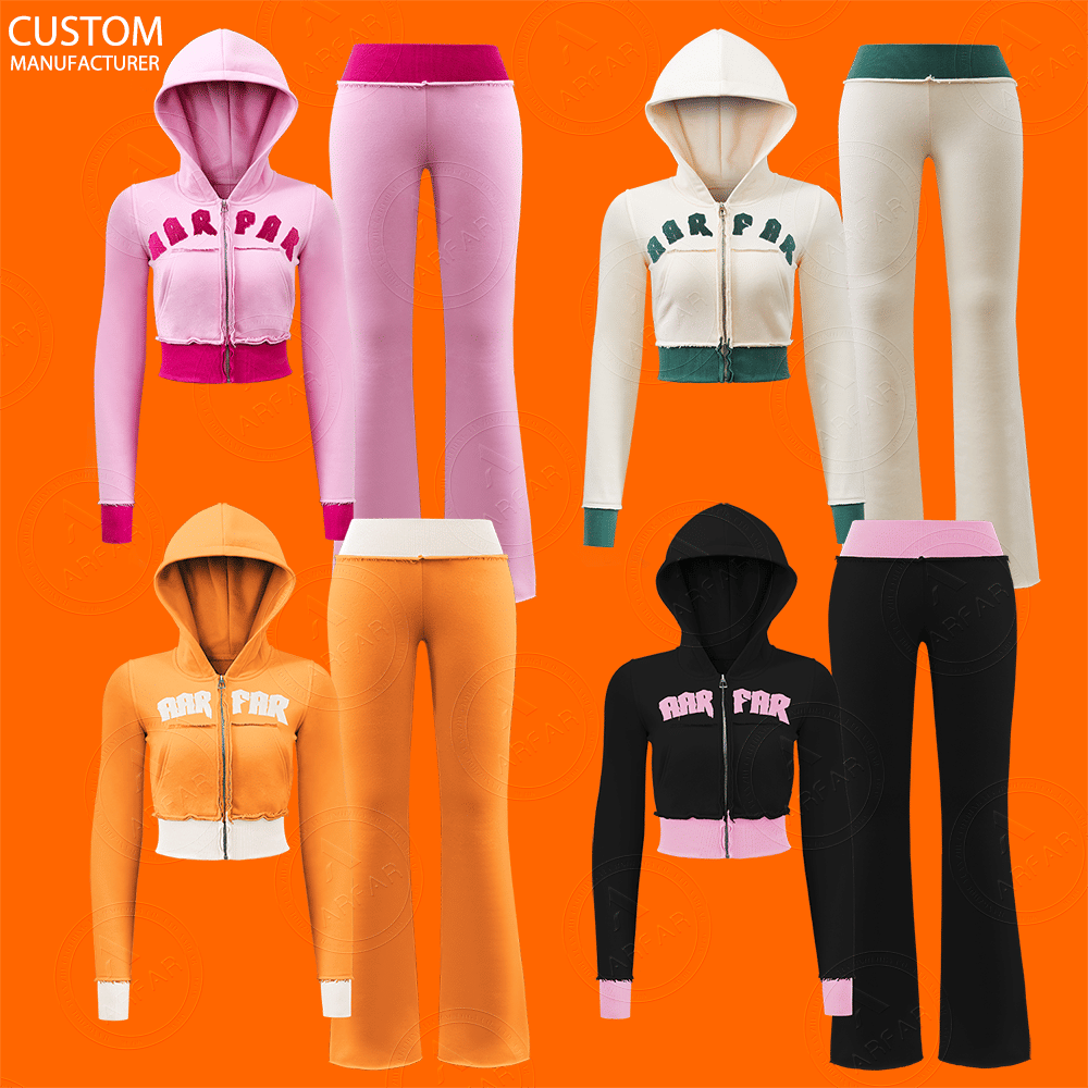 Womens Zip up Hoodie Set Workout Jacket Sportswear Cotton Cropped Cardigan Matching Outfits Sweatshirt Women Tracksuit Set