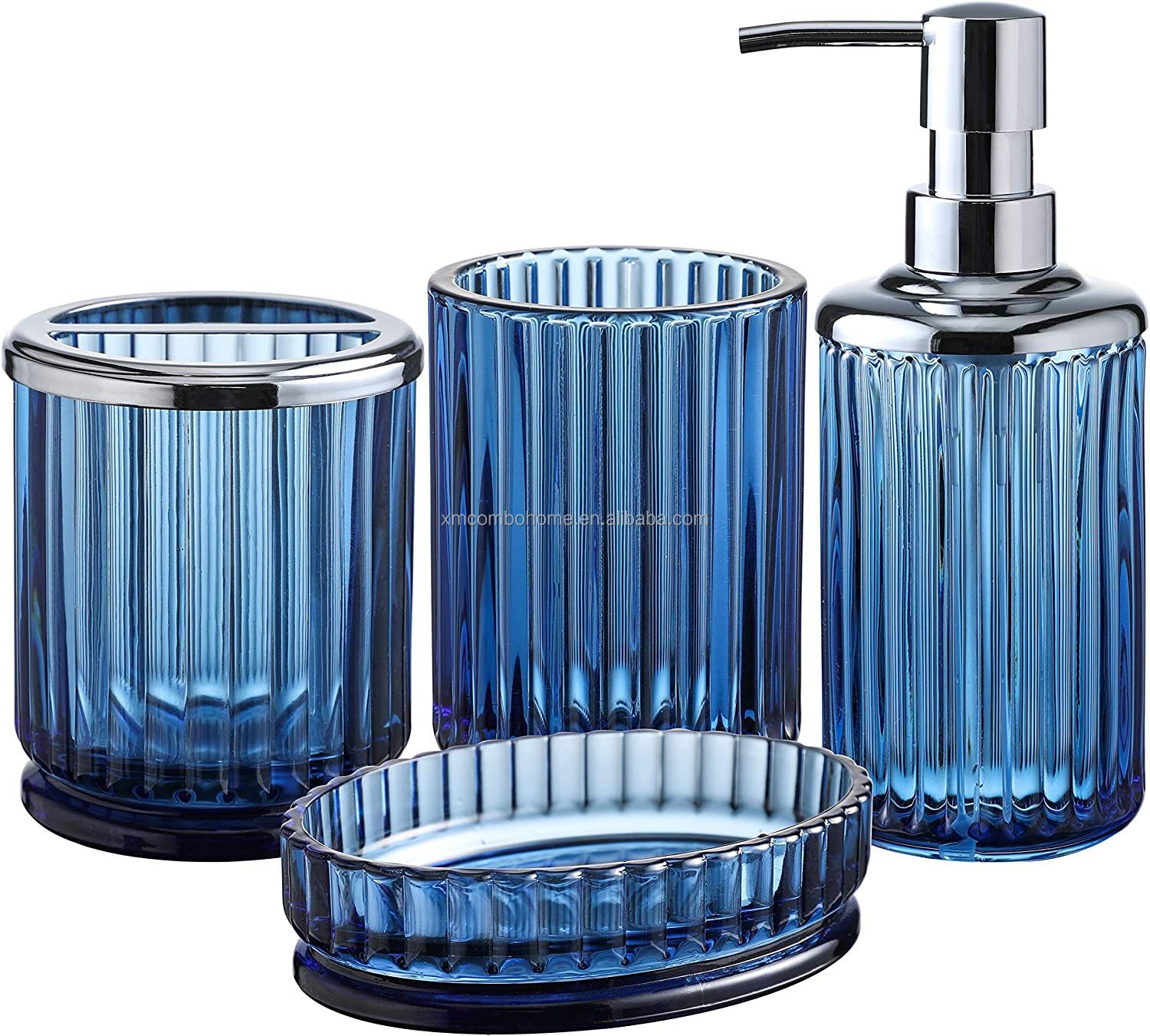 Blue 4PCS Glass Hot Selling Bathroom Accessories Sets for Home