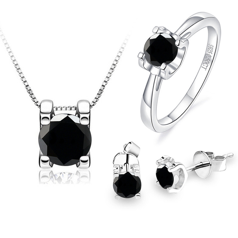 F-M-111 Oval Cut Colorful Sterling Silver Mosanite Ring Necklace Earrings Three-Piece Set 4CT Main Stone Ready to Ship