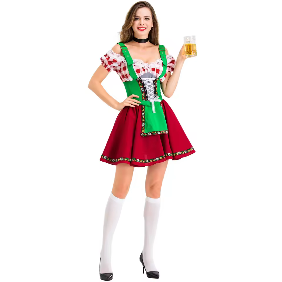 Bavarian Dirndl Peasant Dress Green Ladies Oktoberfest Beer Maid Authentic German Festive Bar Waiter Minco Brand