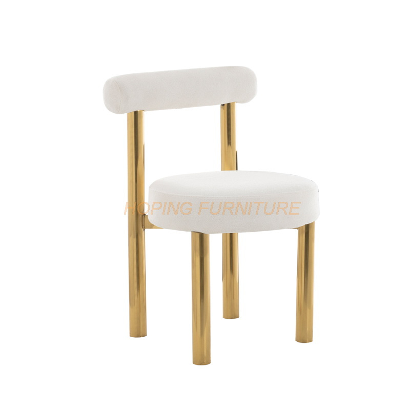Hot Selling White Low Back Soft Velvet Seat Wedding Banquet Dining Chair with Golden Stainless Steel Frame
