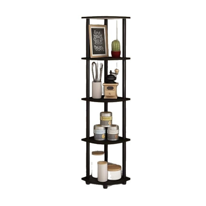 Home Storage 5 Tier Corner Display Rack Multipurpose Shelving Unit Black Brown Corner Shelf