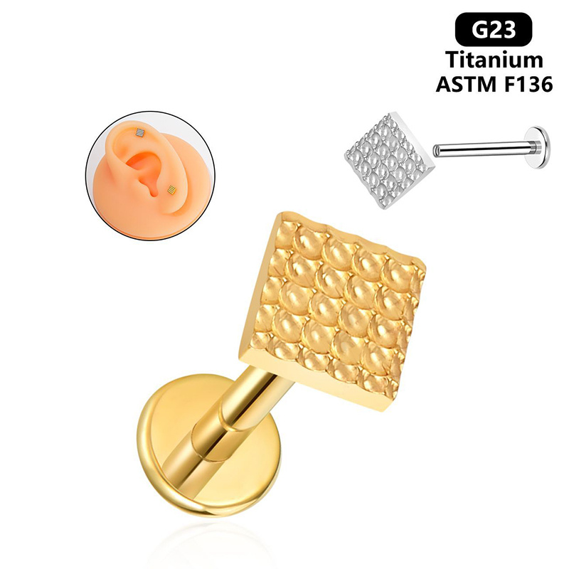 G23 FF136 Titanium Square Lip Piercing Jewelry Tongue Stud Body Jewelry