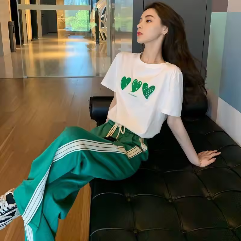 Casual Hot-selling 2-piece Set Versatile Sporty Women's Casual Sets Elastic Waist Women's Top And Trousers Set