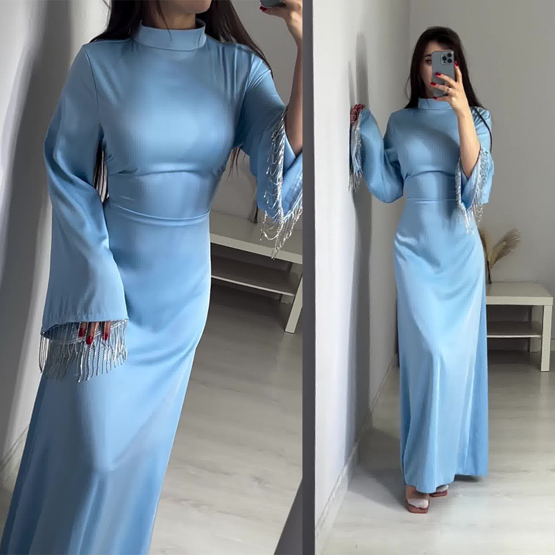 Factory Direct Selling Long Sleeve Middle Eastern Muslim Elegant Women Maxi Dress