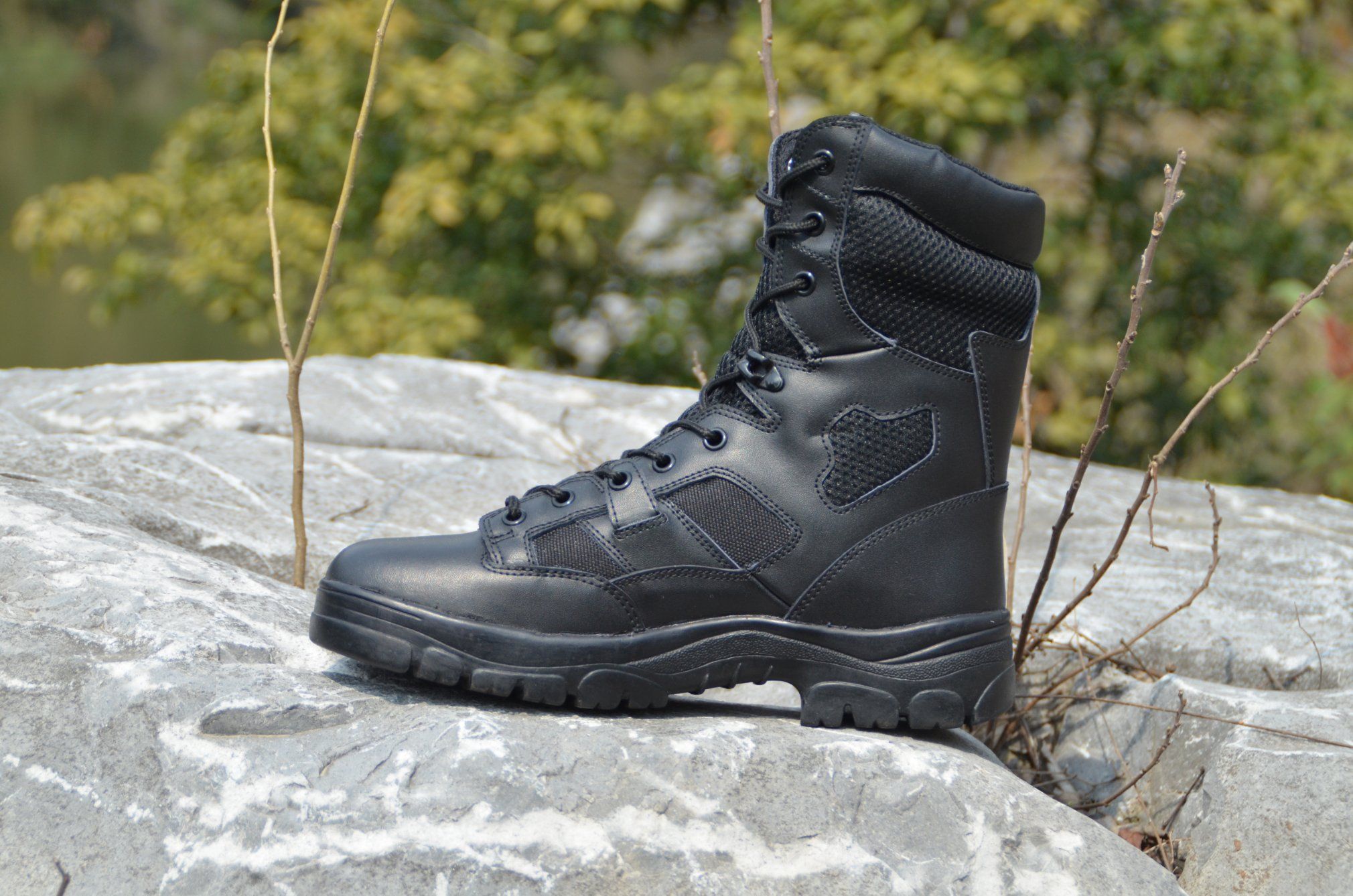 Factory High Quality Genuine Leather Waterproof Anti-Slip Men Combat Swat Hiking