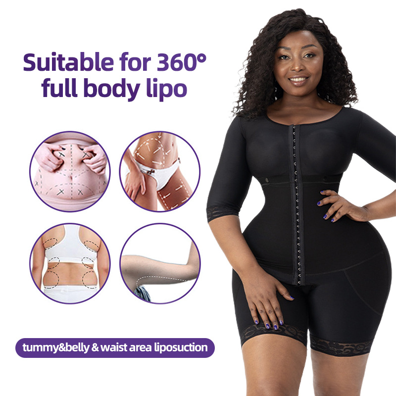 Post Surgery Open Crotch Waist Trainer Slimming Corset Long Sleeves Girdles After Op Bbl Liposuction Used Garment Faha Shapewear Fajas Colombianas