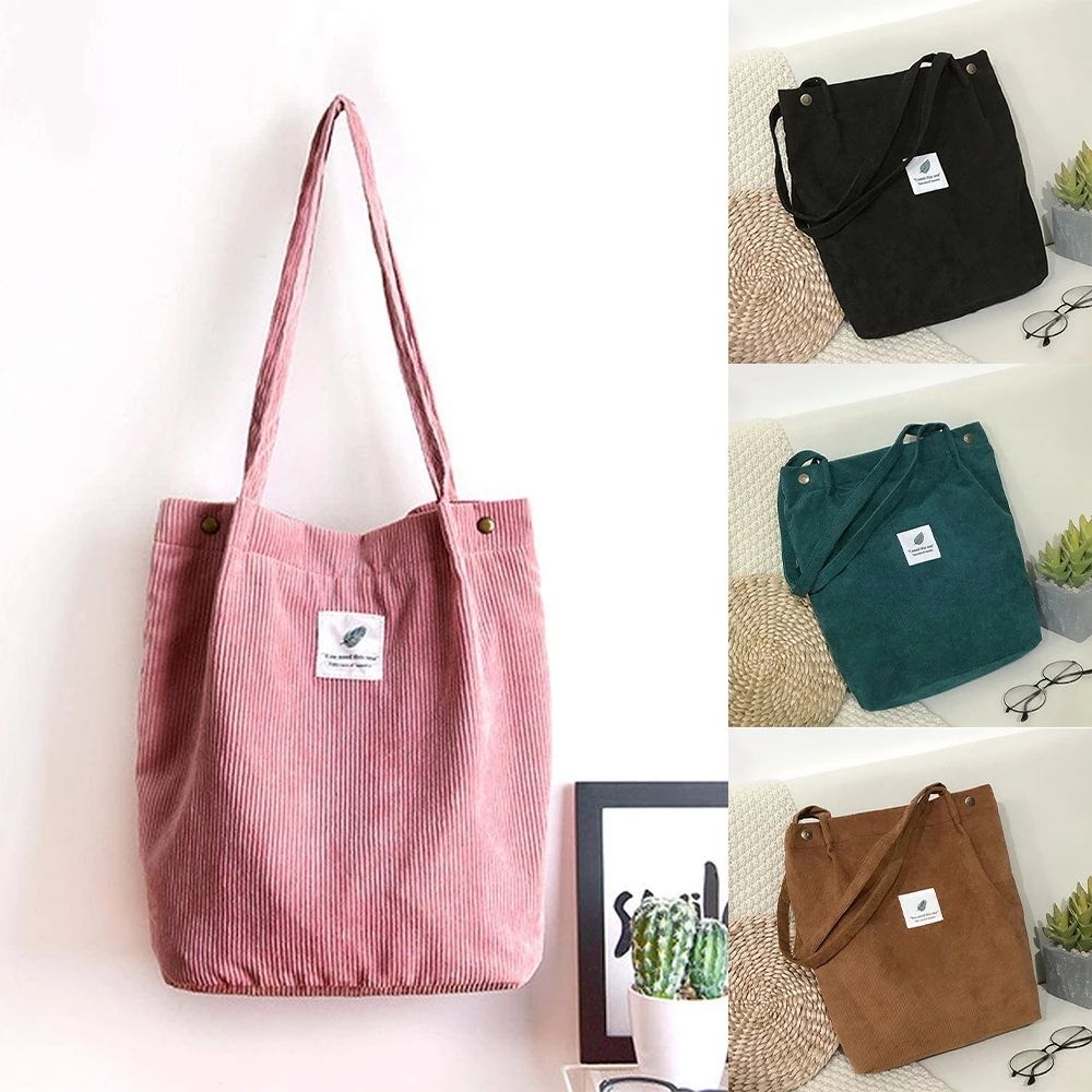 2024 Reusable Corduroy Shoulder Bag for Women Eco-Friendly Shopper