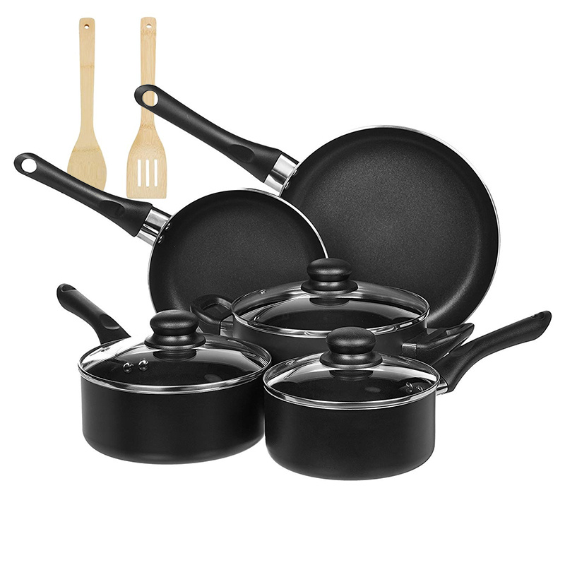 10PCS Ceramic Cookware Set Black Nonstick Aluminum Kitchenware Set Fry Pan Sauce Pan Casserole No Toxic Cooking Pots Set Kitchen Utensils
