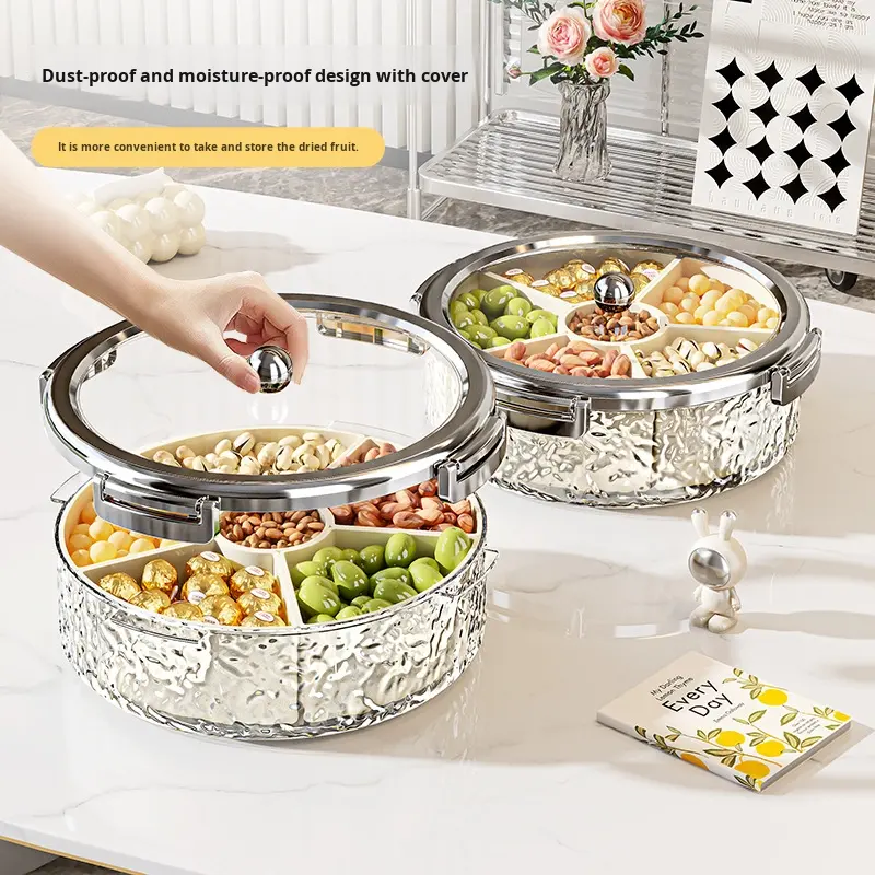 Modern Luxury Home Snack Display Storage Box Plastic With Fruit Plate Lid Compartments For Coffee Table Storage Candy Nuts Food