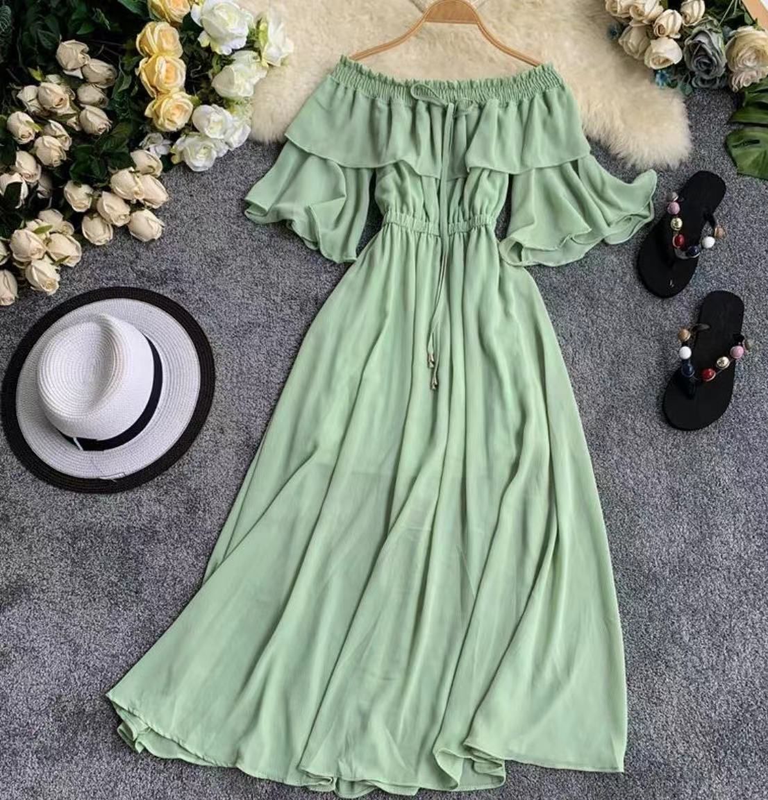 OEM New Boho Maxi Dress off Shoulder Beach Party Woman Casual Elegant Beach Dresses Short Maxi Dress