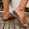 Wholesale Fashion Square Toes Summer Non-Slip Women′ S Flat Sandal Shoes Lady Casual Leather Slide Slippers