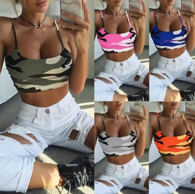 Plus Sexy Camouflage Print Camis Women Casual Short Crop Top Summer Sleeveless Tops Fashion Slim Vest Female Plus Szie Clothing
