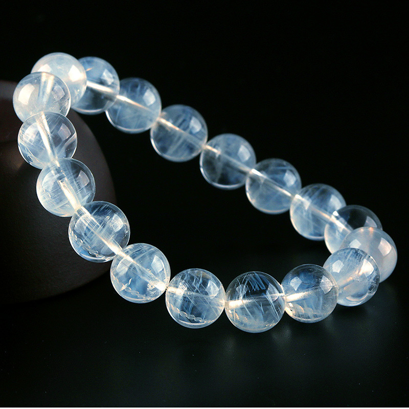 Unveiling Celestial Round Riebeckite Quartz Beads Jewelry Beauty-Inspired Blue Needle Stone Bracelet