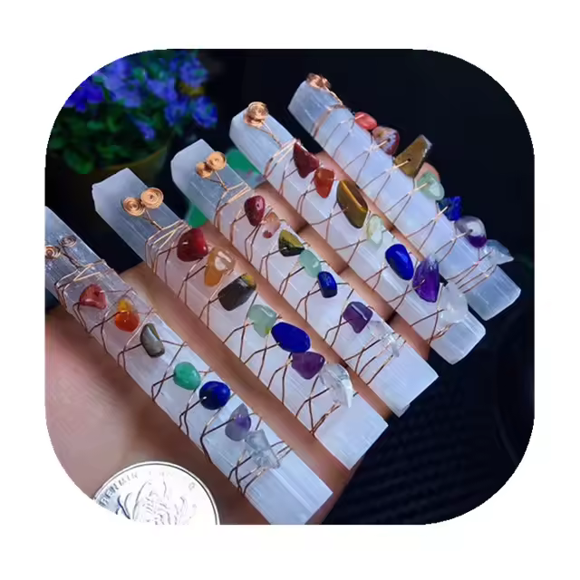Donghai Healing Crystals Meditation Stones Beads Wire Wrapped Selenite Stick Reik Chakra Crystal Wand For Yoga Meditation Gifts