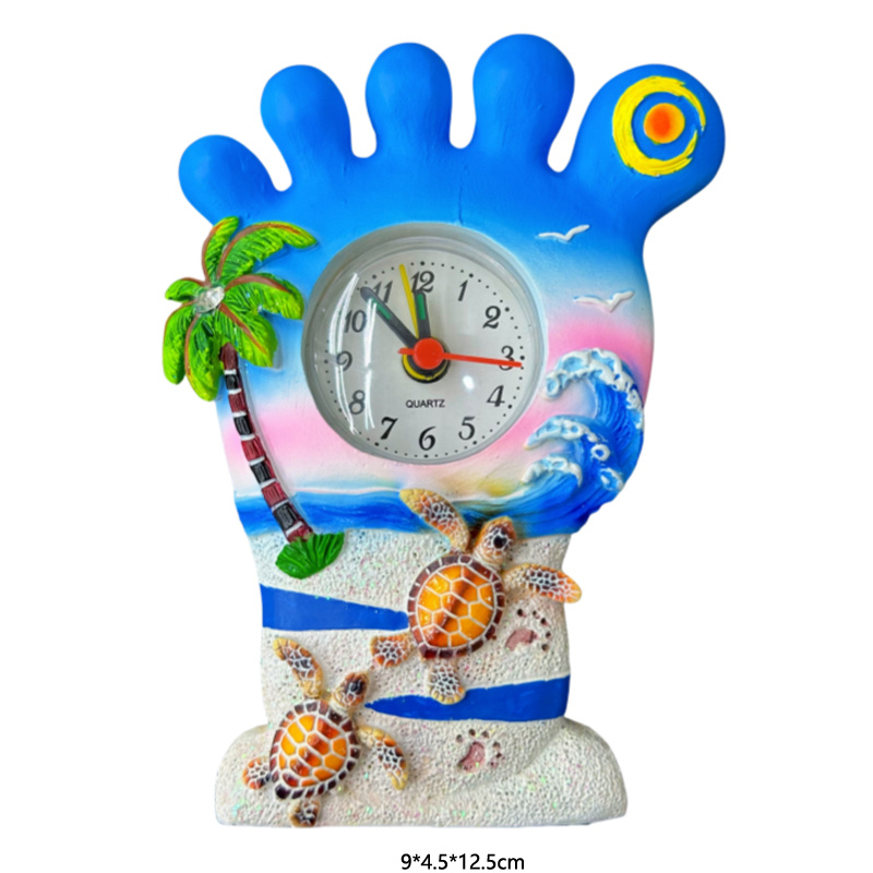 Hot Selling Spanish Style Souvenirs Footprint Figurine Ocean Style Clock Ornament