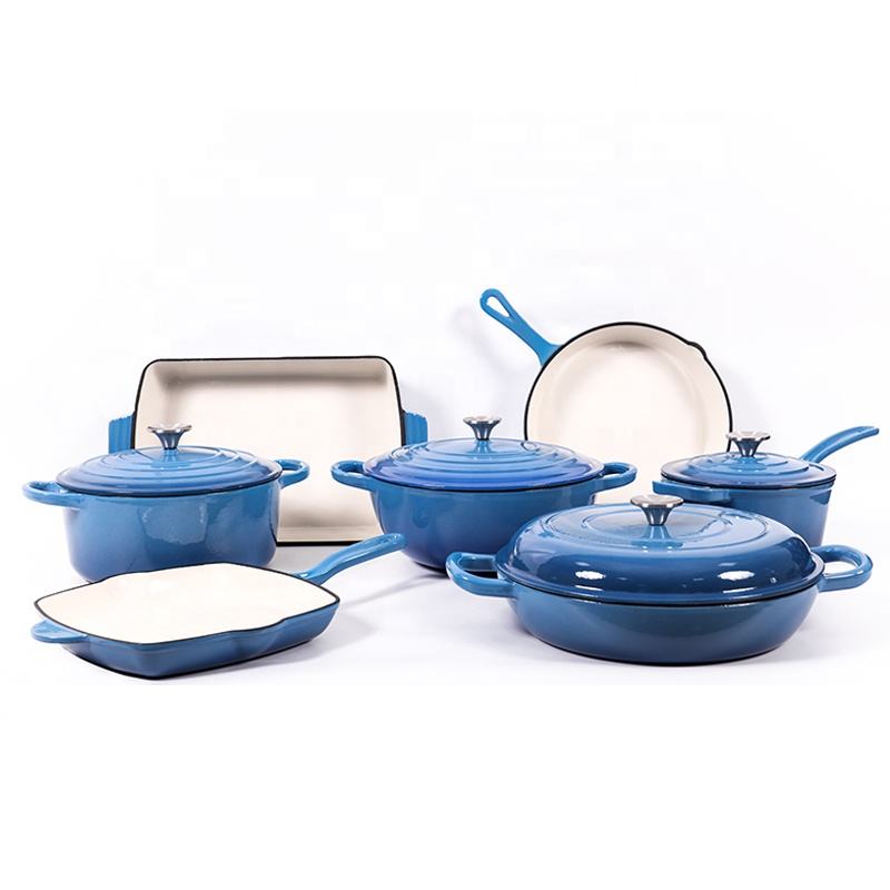 Colorful Enamel 7 Pcs of Cookware Set Non Stick Casseroles Pots Sets Steak Grill Pan Homelike Kitchenware Set