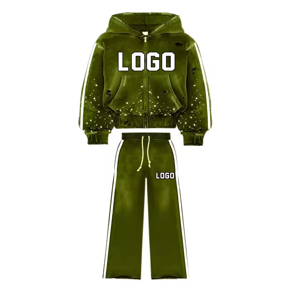 Top Quality 100% Cotton Luxury Tech Fleece Oversized Men's Tracksuit Logo 2 Piece Set Breathable Hoodie Flare Jpants Heavyweight