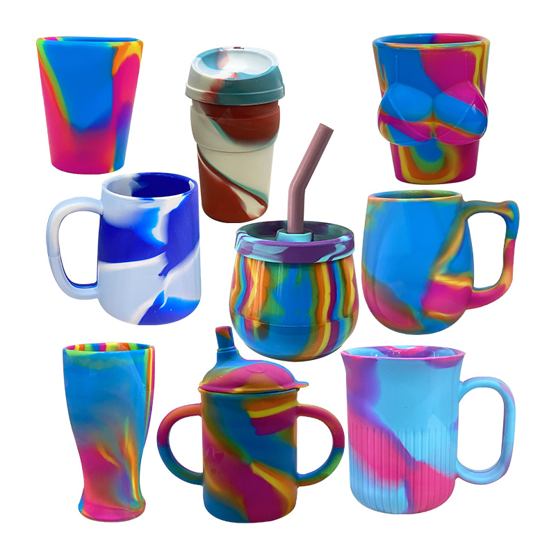 40/50/100/280/350/480/600ml Parties Outdoors and Sports Reusable Unbreakable Durable Shatterproof Cups Blaze Tie-Dye Silicone Pint Glass Cups