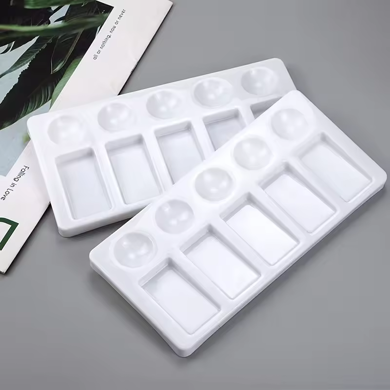 2 Pack 10-well Rectangle Artist Paint Palette Watercolor Oil Gouache Acrylic Paints Plastic Mixing Tray