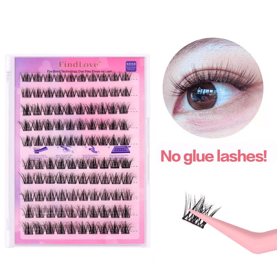 10lines Big Volume Cat Eif Natrual Waterproof Self Adhesive Lashes Press On Lashes No Glue Cluster Lashes Diy At Home