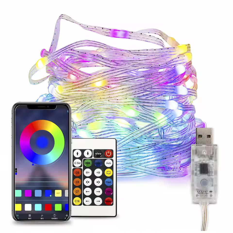 Hot Selling Ip65 Waterproof Outdoor Garden 10/15m Rgbic Tira De Luces Led Smart Color Changing Christmas Led Fairy String Light