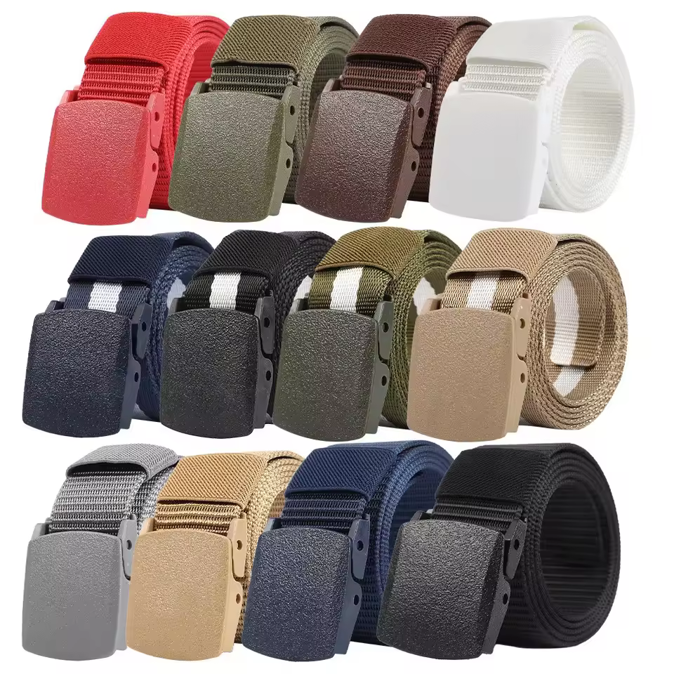 3.8cm Tactical Customize Logo Men Web Outdoor Woven Fabric Canvas Nylon Belt With No Metal Plastic Buckle Low Moq