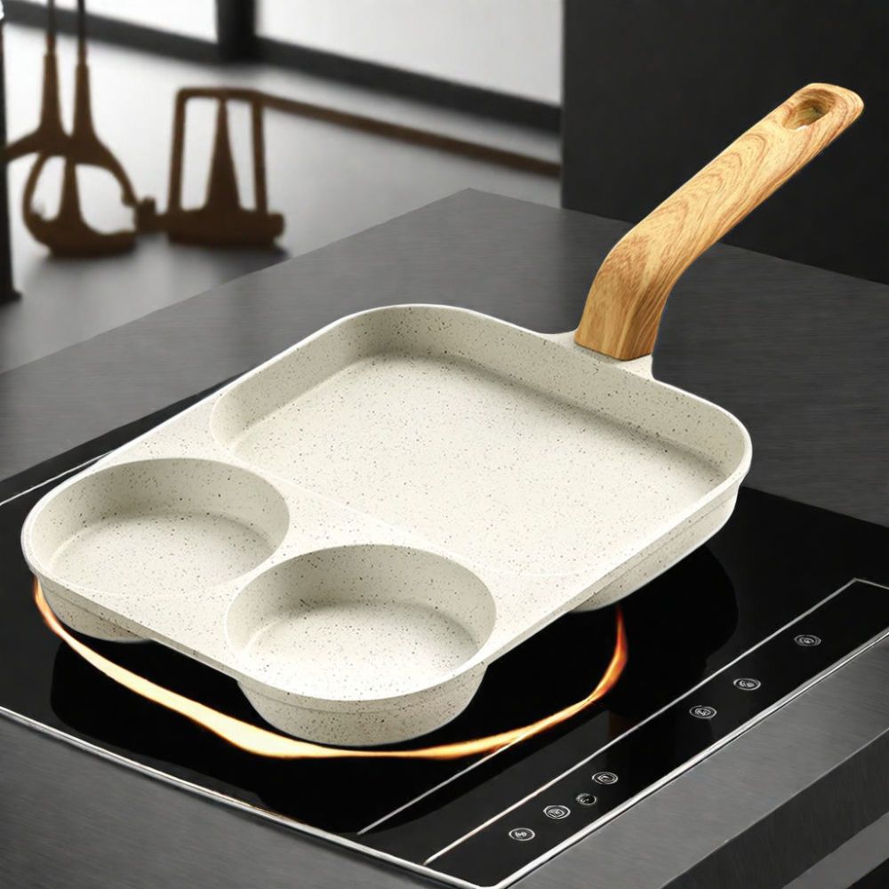 Die Casting Aluminum Square Divided Breakfast Pan Kitchen Cookware 3-in-1 Non-Stick Flat Frying Pan