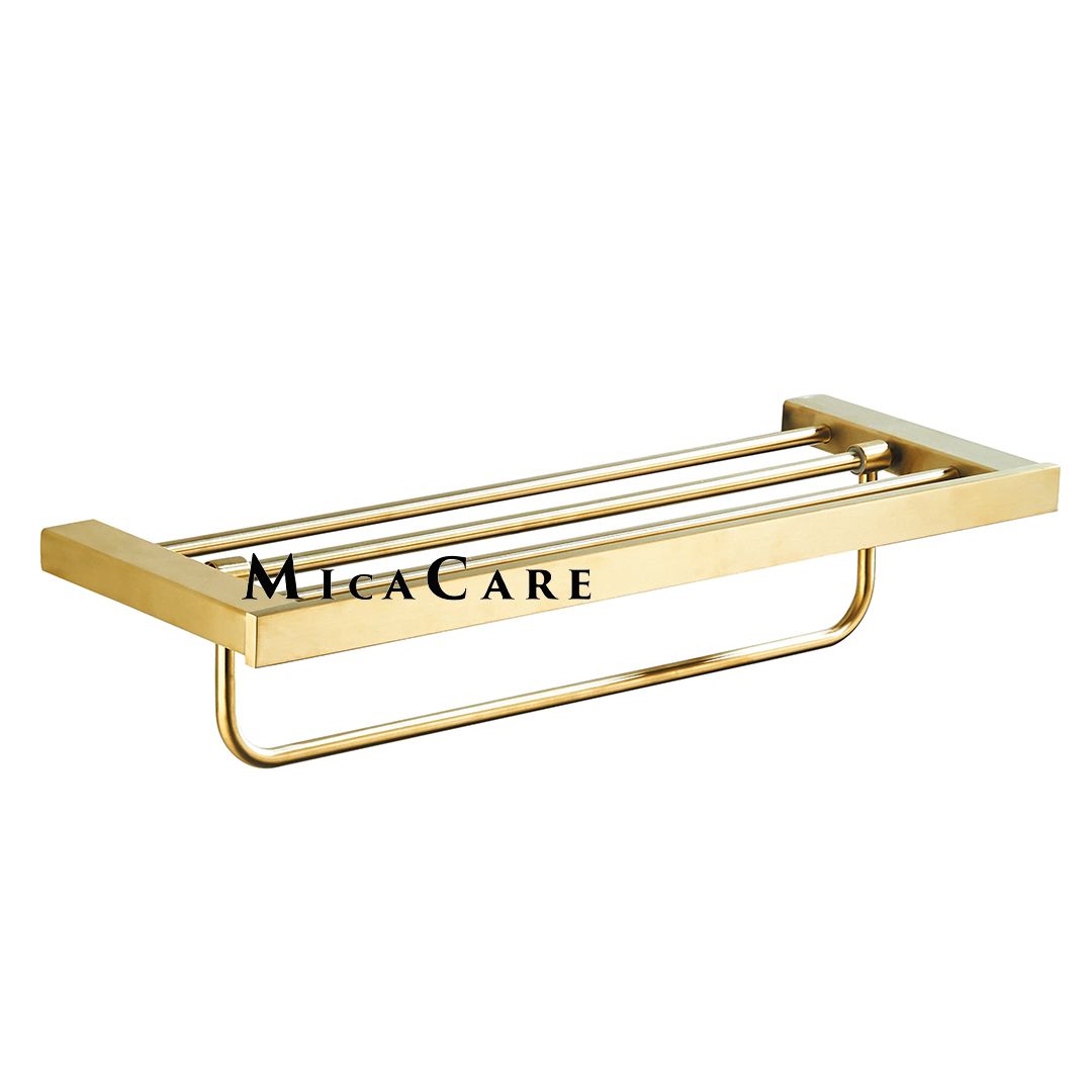 Modern Stainless Steel Bathroom Wall Shelf with Towel Holders