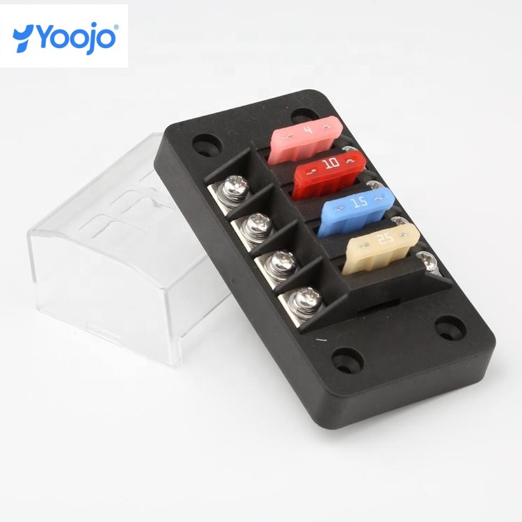Low Profile 4-Way Blade Fuse Holder Box with Cover