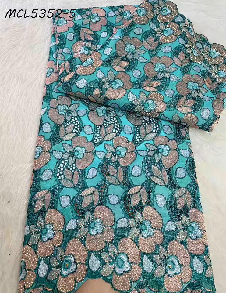 Original Swiss Voile Lace Dubai Style Gold Nigerian Lace Fabrics Cotton Lace With Rhinestones For Women Robe Material