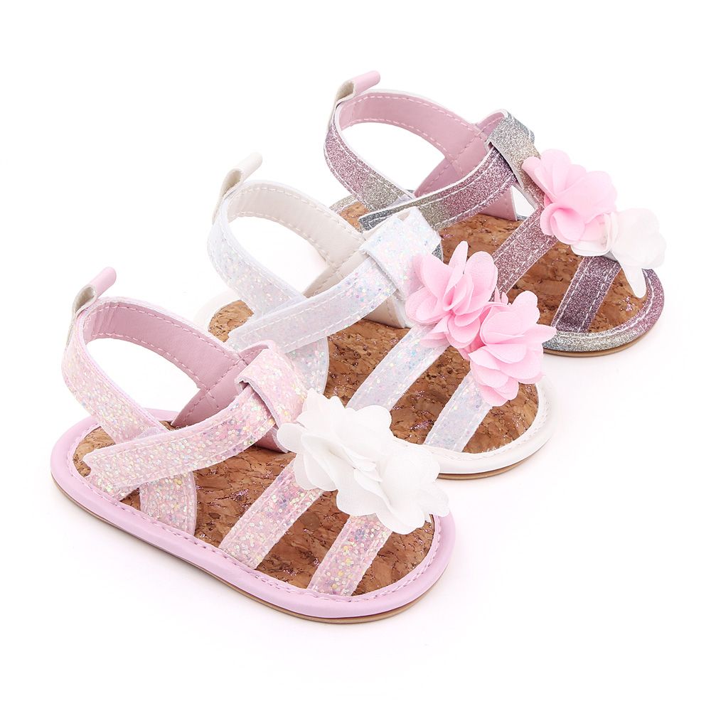 Infants Summer Shoes Shiny Cute Colorful Flower Soft Soled Toddler Sandals for Baby