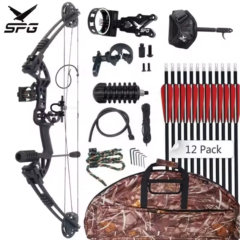 SPG Archery Compound Bow and Arrow Set Adjustable 30-60lbs Aluminum Alloy Full Accessories Right Hand Outdoor Hunting Equipment