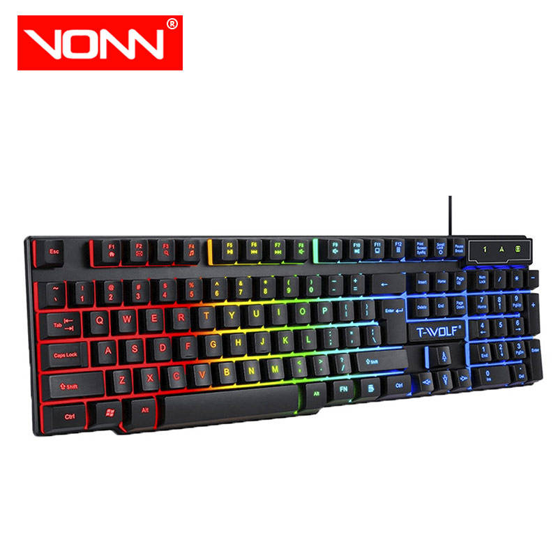 T-wolf 104 Keys Gaming Keyboard T20 Hot Sale Colorful Backlighting Membrane Operation Style For Computer & Laptop