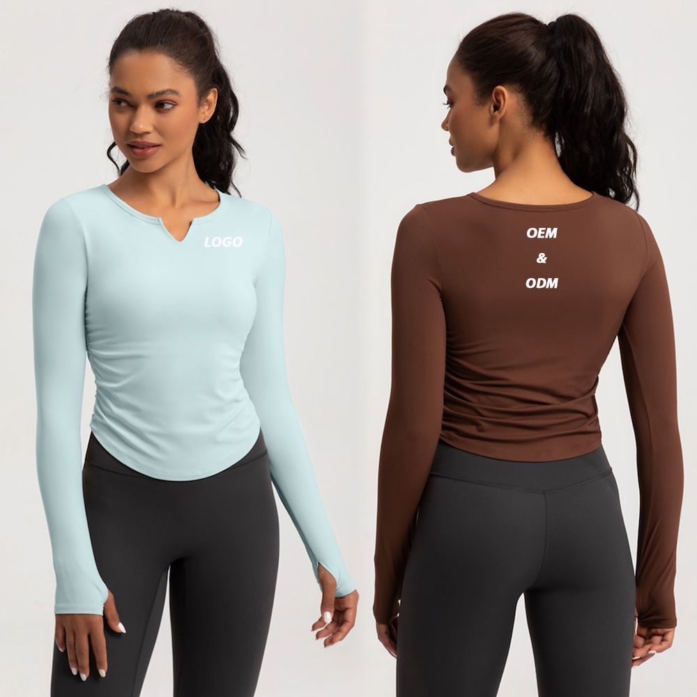 Trendy V Neck Yoga Atheltic Sweatshirt with Fixed Chest Pads for Women, Pleated Front Long Sleeve Yoga and Pilates Fitness Tops Premium Soft Exercise Outfits