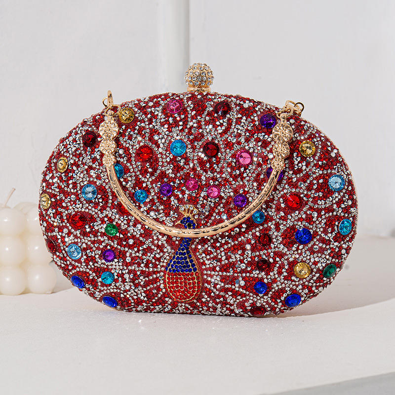New Peacock Pattern Handbags Diamond Evening Bags For Women 2025 Fashion Luxury Evening Clutch And Purse Rhinestone Shoulder Bag
