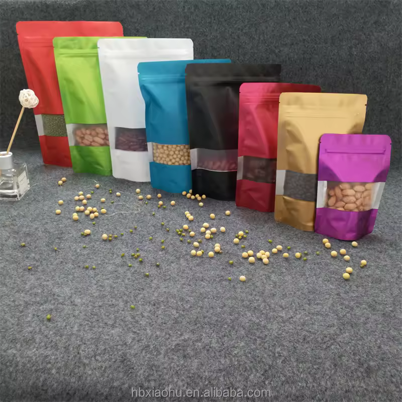 Manufacturer Zip Lock Colored Mylar Aluminum Foil Bags Custom Printed Stand Up Pouch With Window