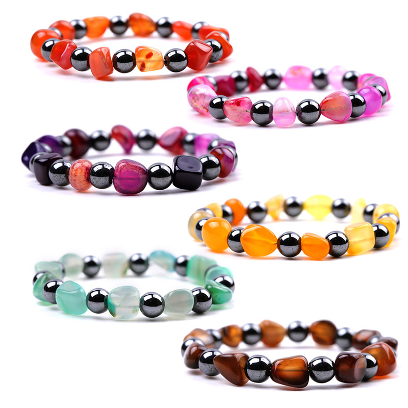 Natural Stone Hematite Agate Beaded Bracelets Irregular Tumbled Gemstone Pebble Nugget Bracelet