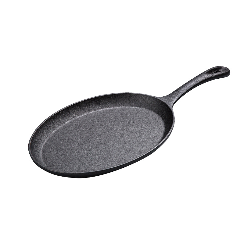 14-26cm Cast Iron Cookware Frying Pan Skillet Oval Cast Iron Outdoor BBQ Steak Pan Cast Iron Grill Pan Sizzling Hot Plate