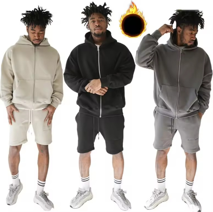 Unisex Clothing Cropped Zip up Sweatshirt and Sport Shorts 2PCS Hoodies Oversize Woman Hoodie and Sweatpants Set