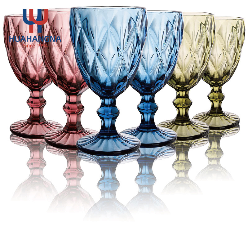 Colored Goblets Vintage Embossed Floral Decorative Crystal Wine Glass Cup