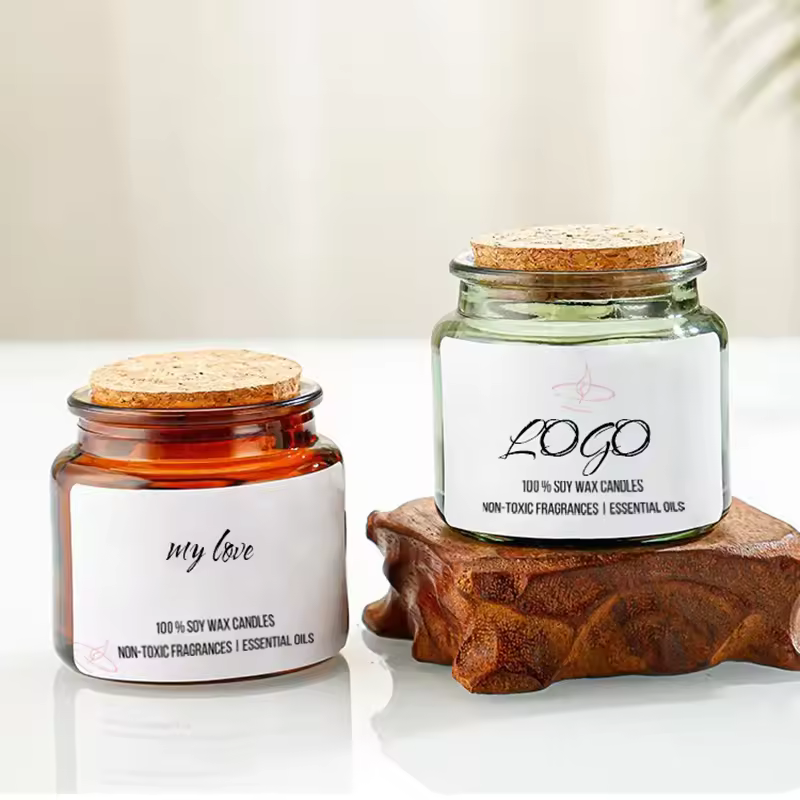 Private Label 3oz Mini Amber Green Glass Candle Jars Holders For Candle Making With Cork Lid