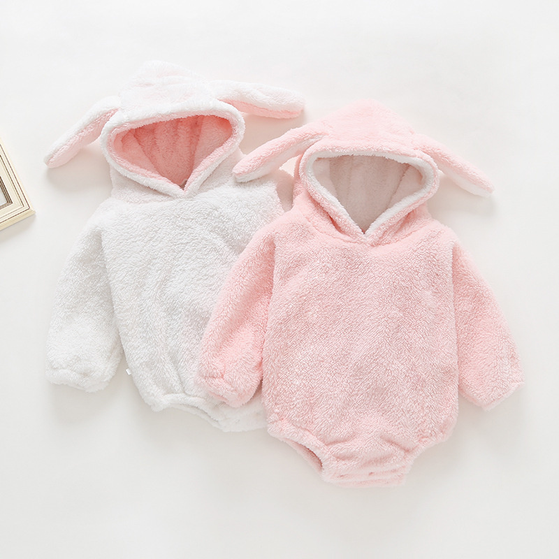 Newborn Baby Pajamas Cute Rabbit Flannel Girls Boys Cartoon Cute Long Sleeve One-Piece Crawling Snowsuit