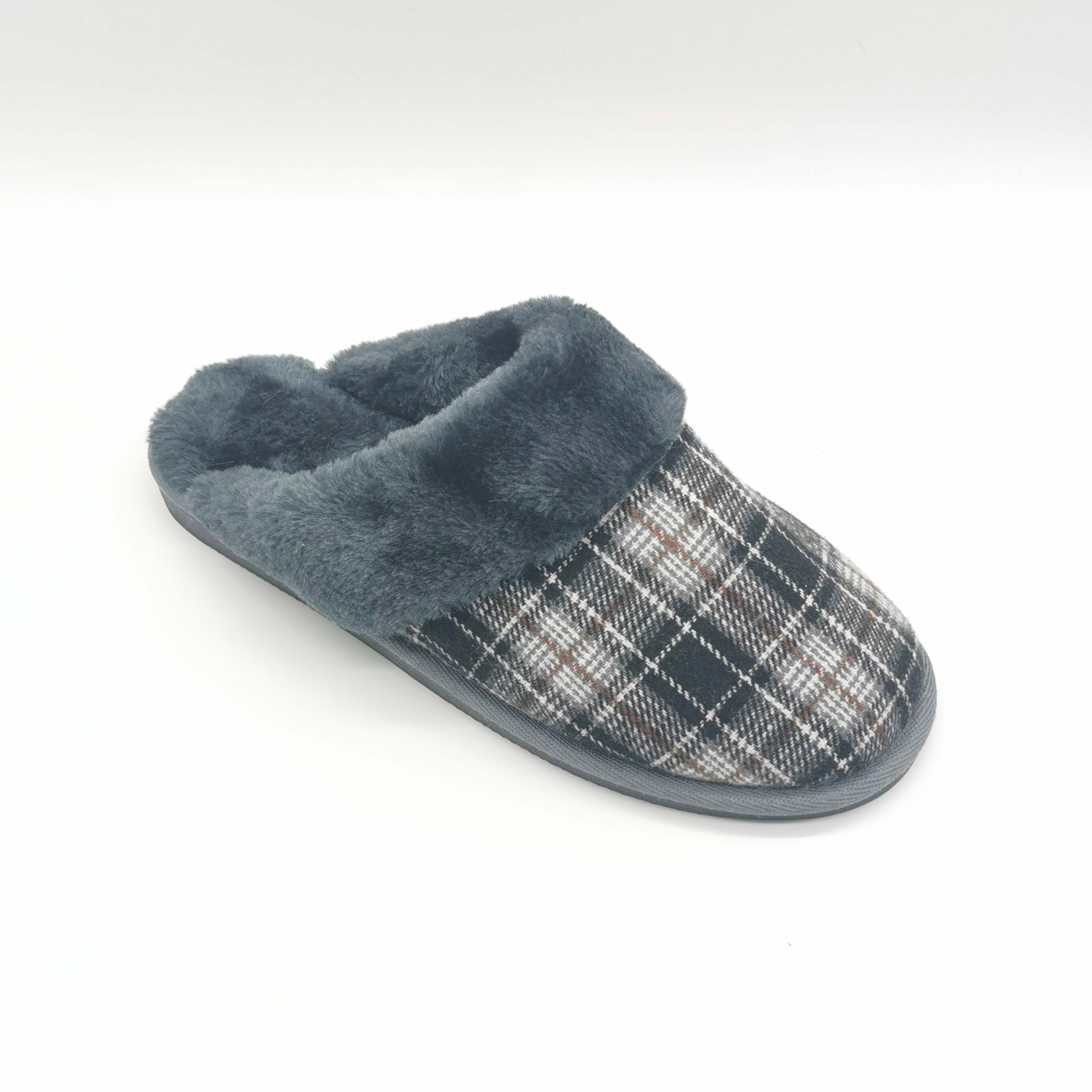 Tweed Fabric and Faux Fur Lining House Home Slippers