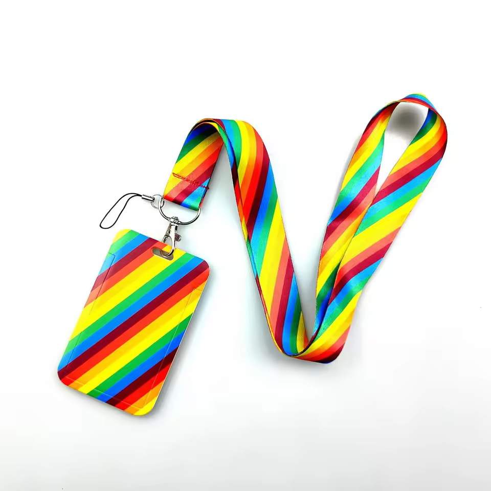 Low Moq Colorful Rainbow Design Sublimation Polyester Neck Lanyard Id Badge Card Holder