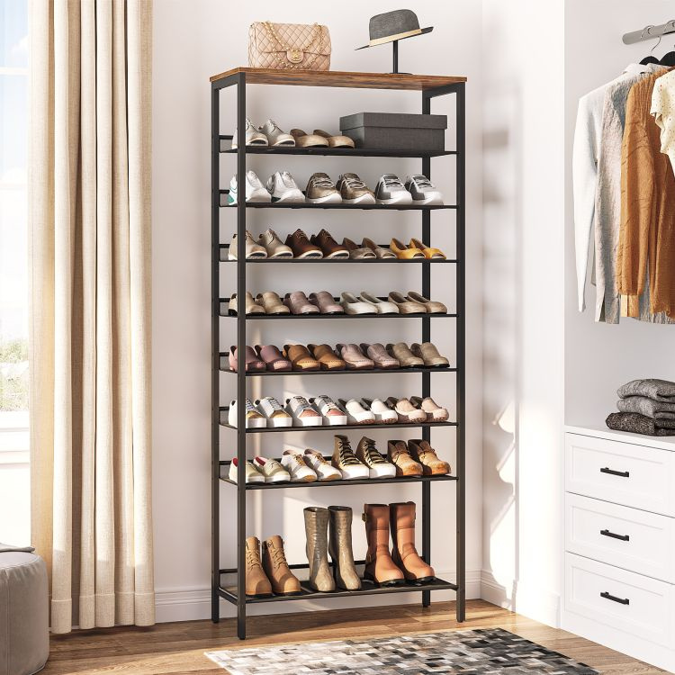 10-Tier Shoe Rack, Large Capacity Shoe Shelf, Stable and Sturdy, Shoe Storage Organizer with Flat & Slant Adjustable Metal Shelves, for 27-36 Pairs of Shoes